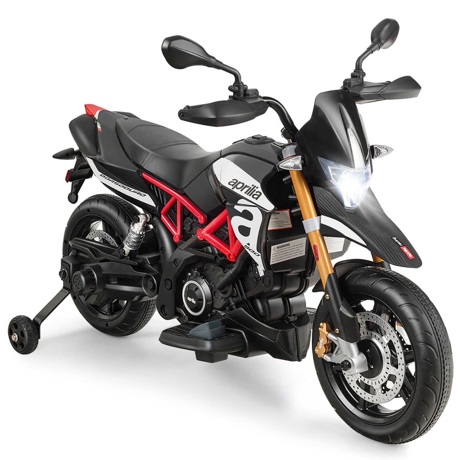 12V Licensed Kids Ride-On Motorcycle with Headlight and Training Wheels, Black Trend Times 3