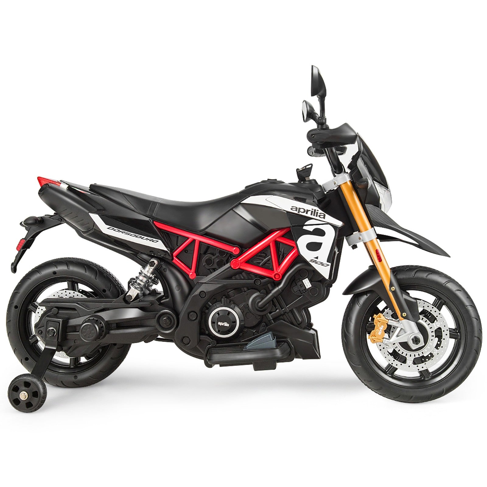 12V Licensed Kids Ride-On Motorcycle with Headlight and Training Wheels, Black Trend Times 4