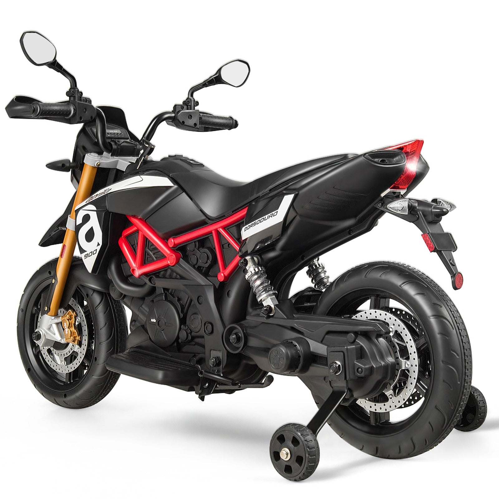 12V Licensed Kids Ride-On Motorcycle with Headlight and Training Wheels, Black Trend Times 5