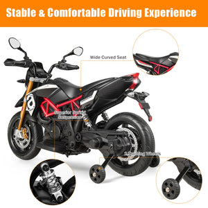 12V Licensed Kids Ride-On Motorcycle with Headlight and Training Wheels, Black Trend Times 8