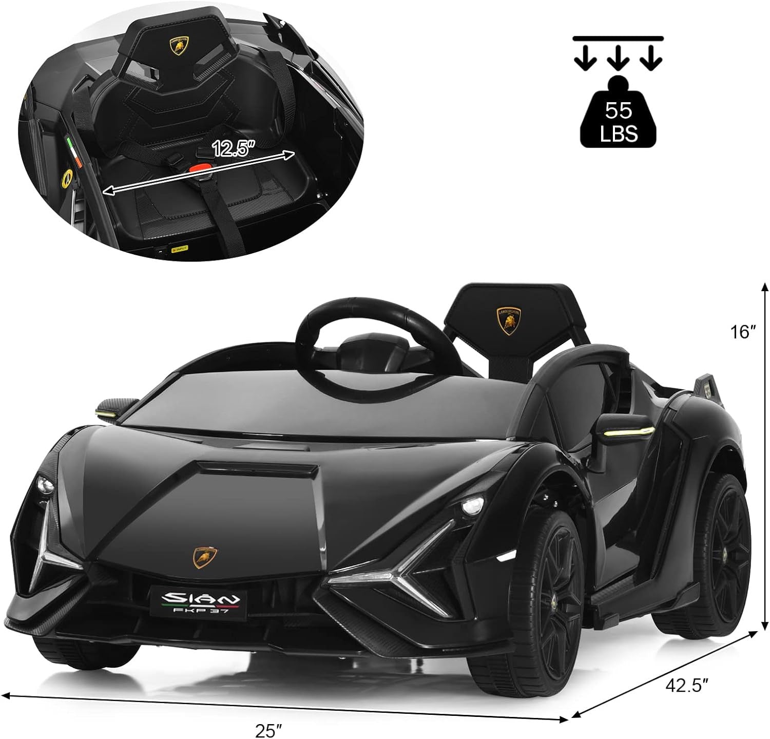 12V Licensed Lamborghini Sian Kids Ride-On Car with Parent Remote Control Trend Times 6