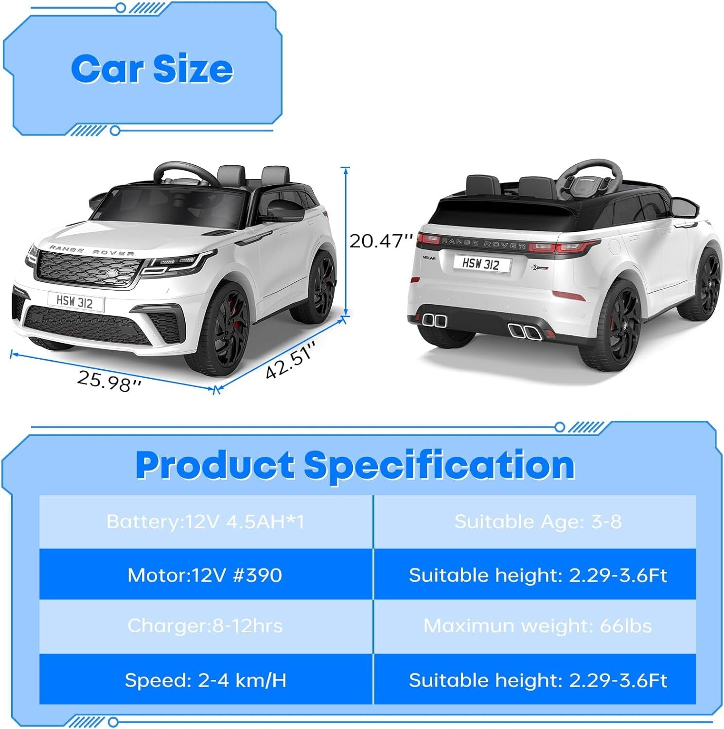 12V Licensed Land Rover Electric Ride-On Car for Kids with Parent Remote Control Trend Times 17