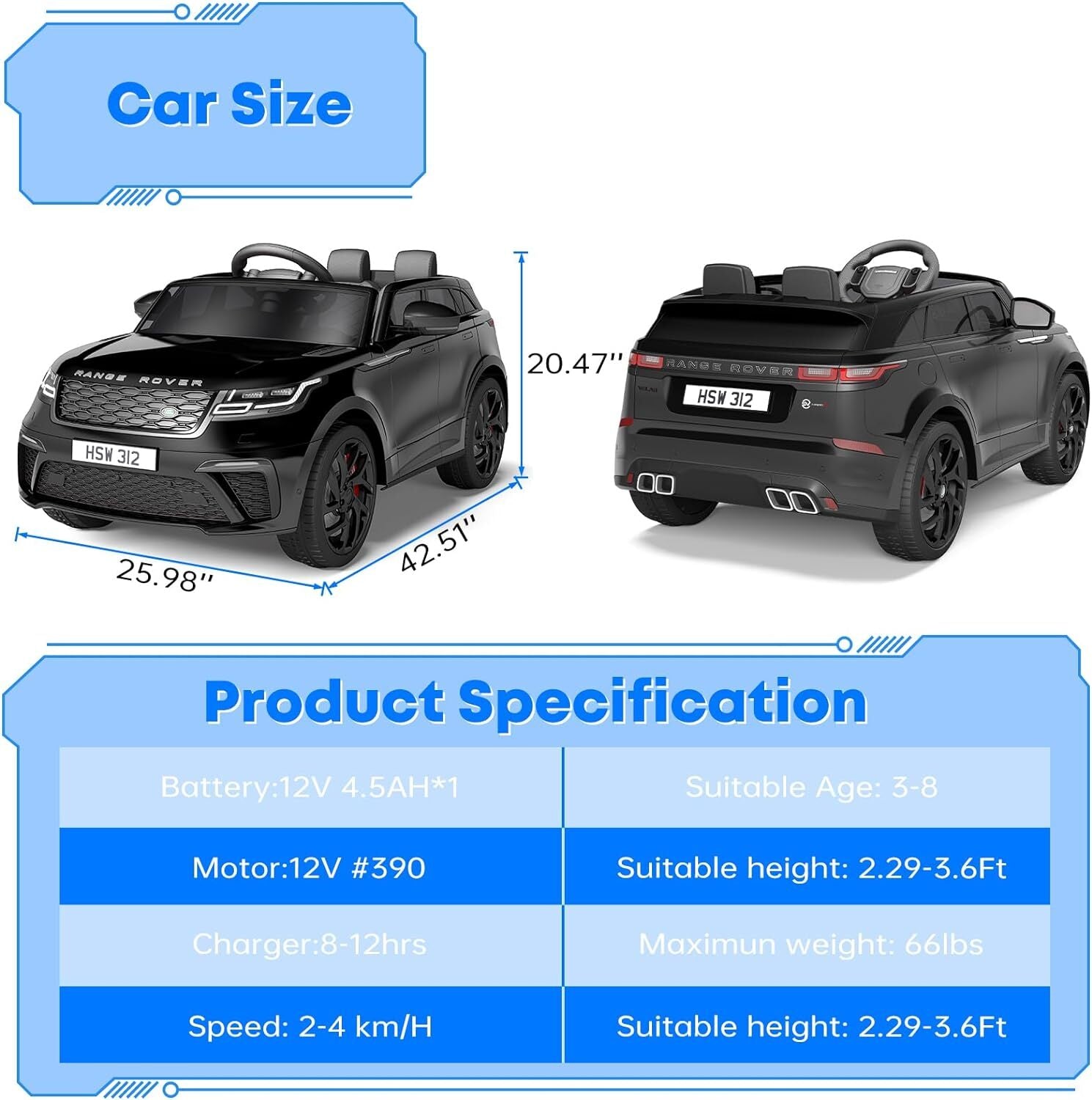 12V Licensed Land Rover Ride-On Electric Car for Kids with Parent Remote Control Trend Times 22