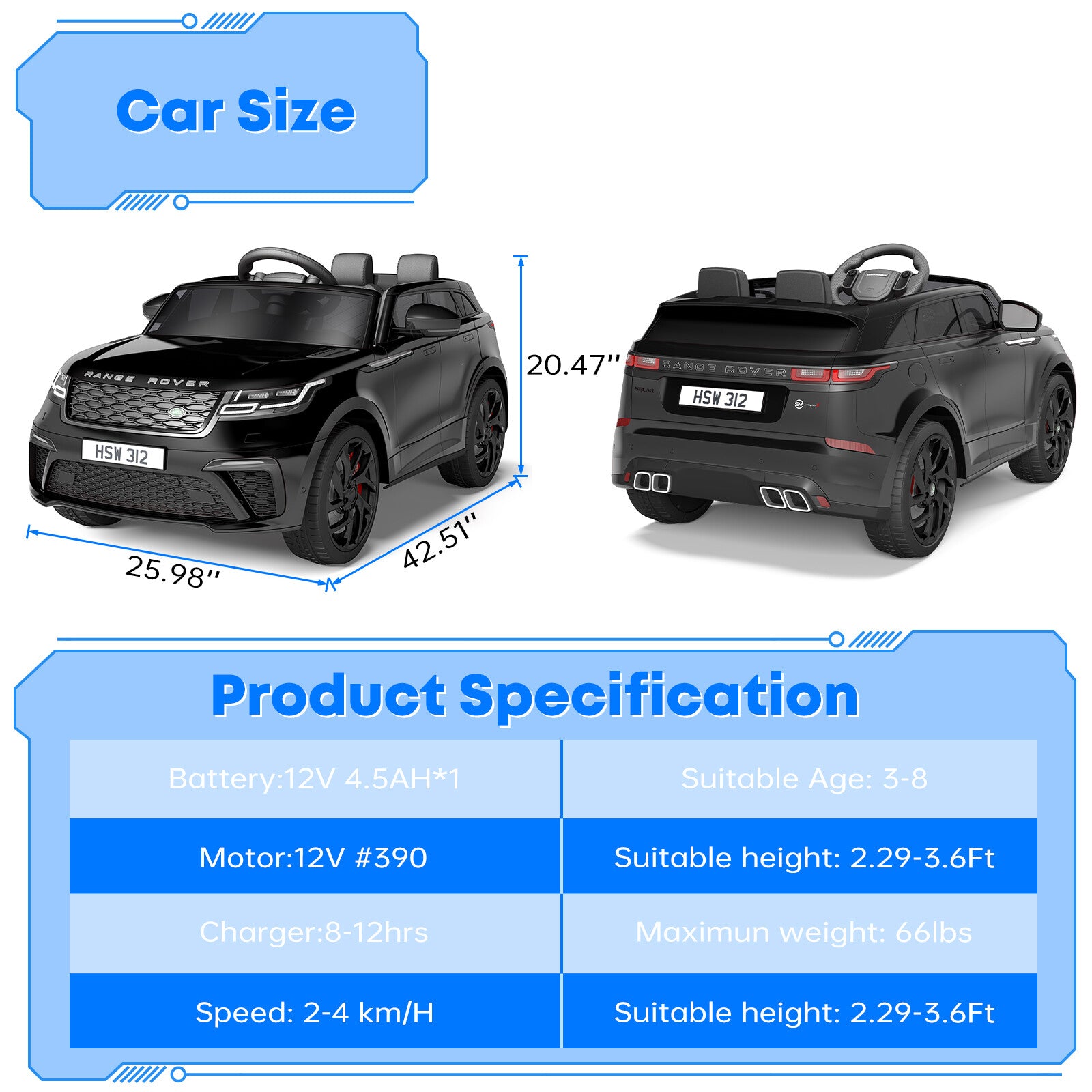 12V Licensed Land Rover Electric Ride-On Car for Kids with Parent Remote Control Trend Times 4