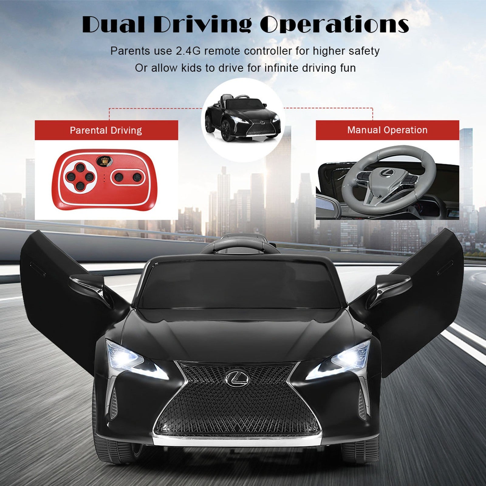 12V Licensed Lexus LC500 Kids Ride-On Car with MP3 and Remote Control Black Trend Times 6