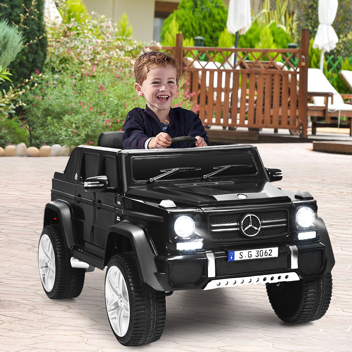 12V Licensed Kids Ride-On Mercedes-Benz RC Motorized Car with Trunk Black Trend Times 3