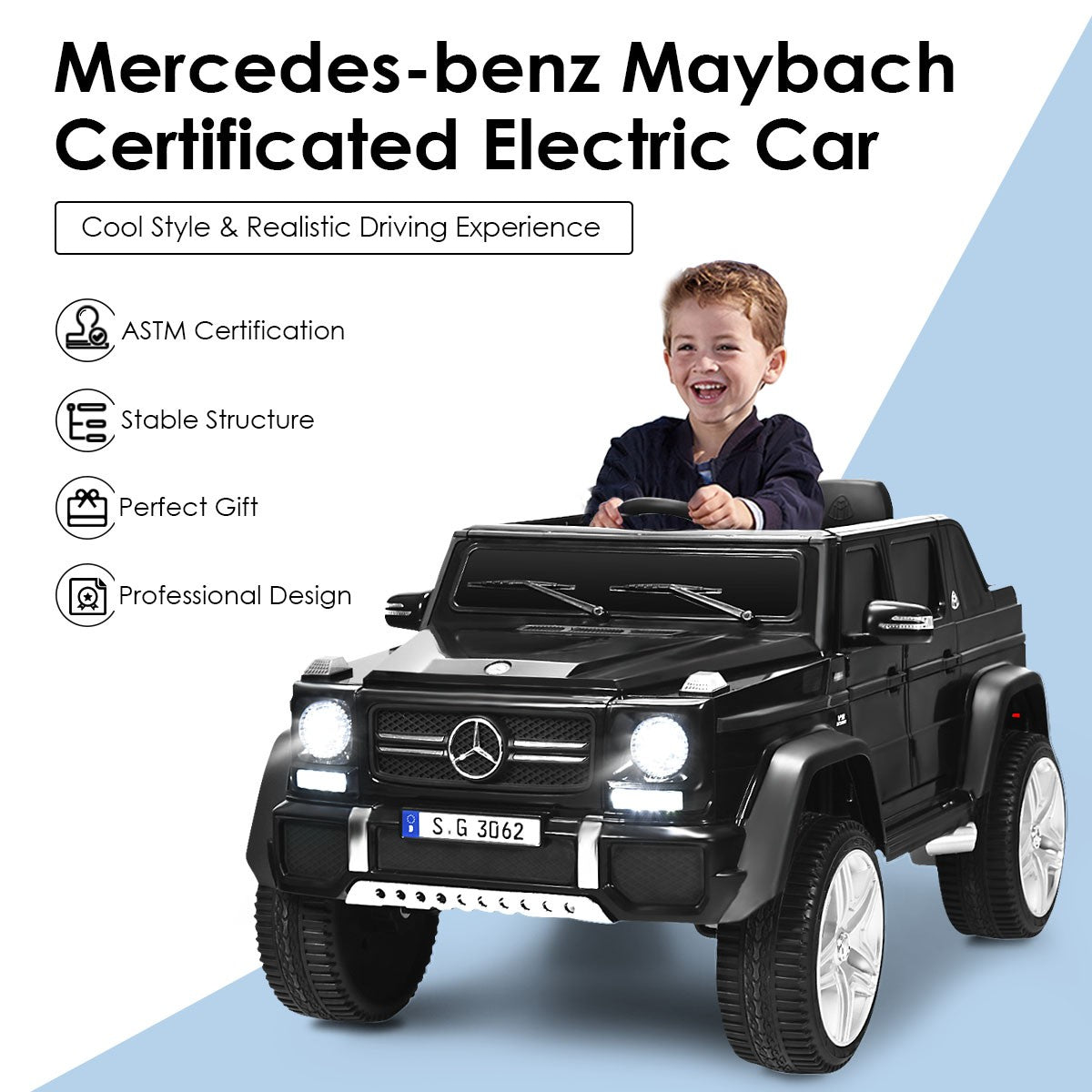 12V Licensed Kids Ride-On Mercedes-Benz RC Motorized Car with Trunk Black Trend Times 7