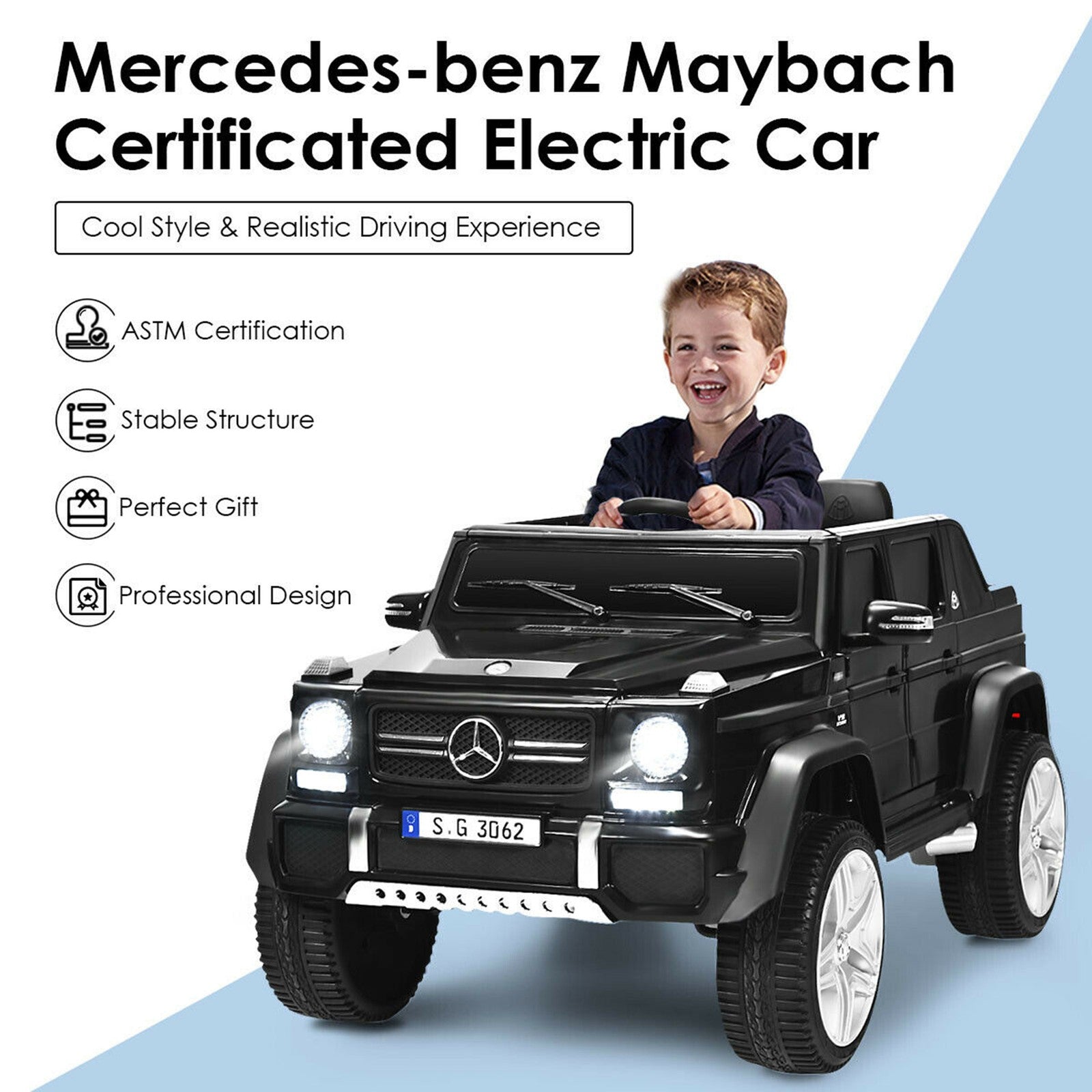 12V Licensed Mercedes-Benz Kids Ride-On RC Motorized Car with Trunk Black Trend Times 6