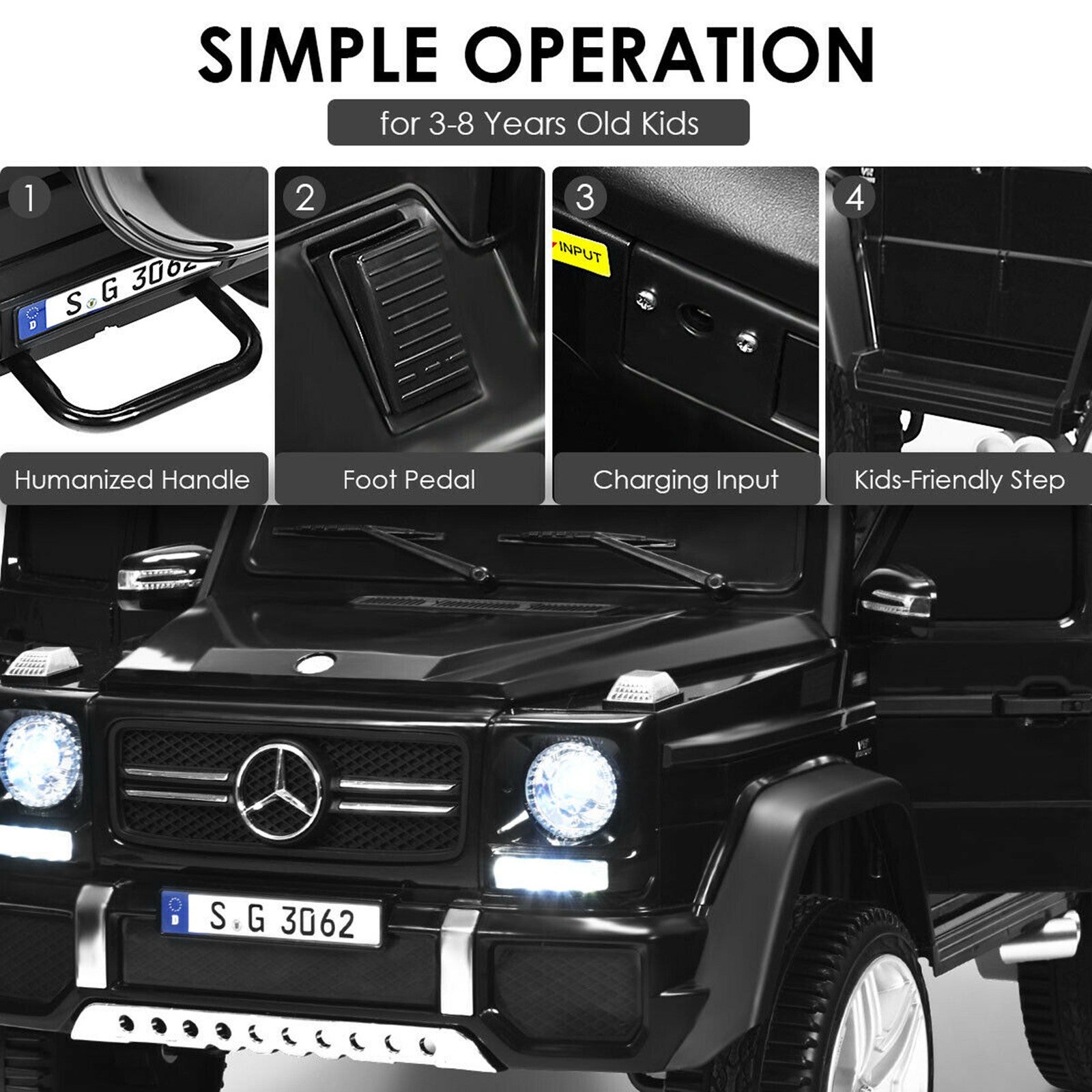 12V Licensed Mercedes-Benz Kids Ride-On RC Motorized Car with Trunk Black Trend Times 8