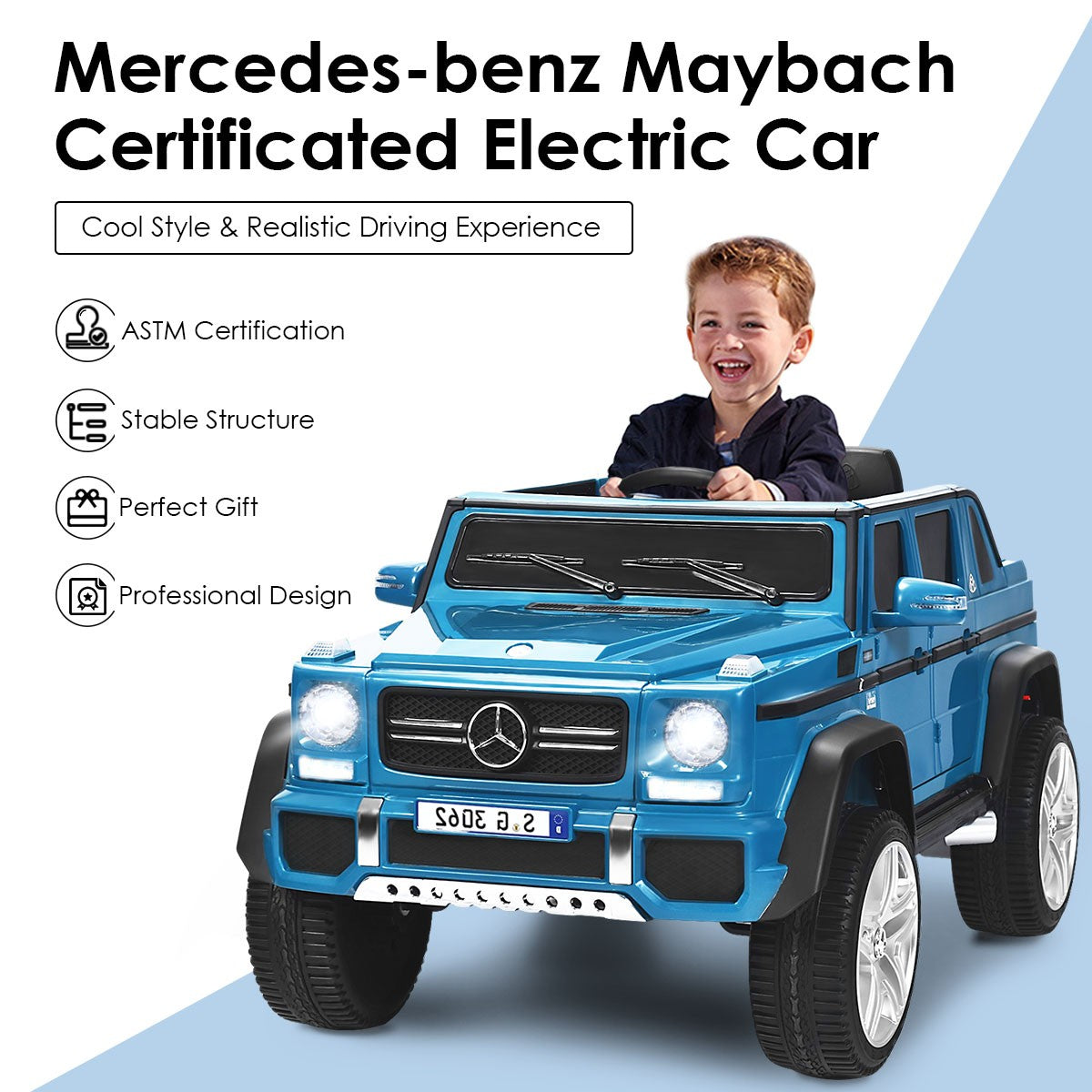 12V Licensed Mercedes-Benz Kids Ride-On RC Motorized Car with Trunk Navy Trend Times 7