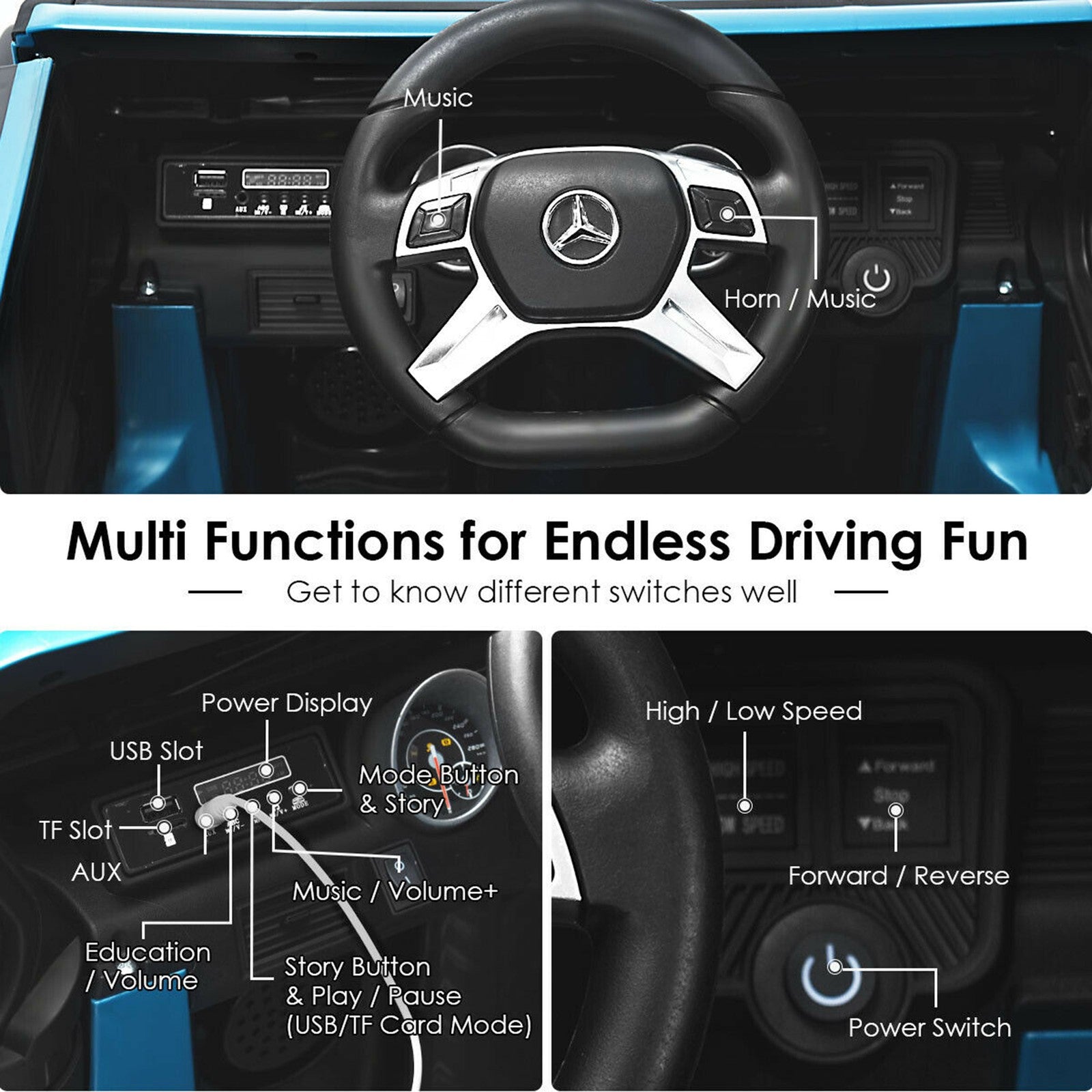 12V Licensed Kids Ride-On Mercedes-Benz RC Motorized Car with Trunk Navy Trend Times 5