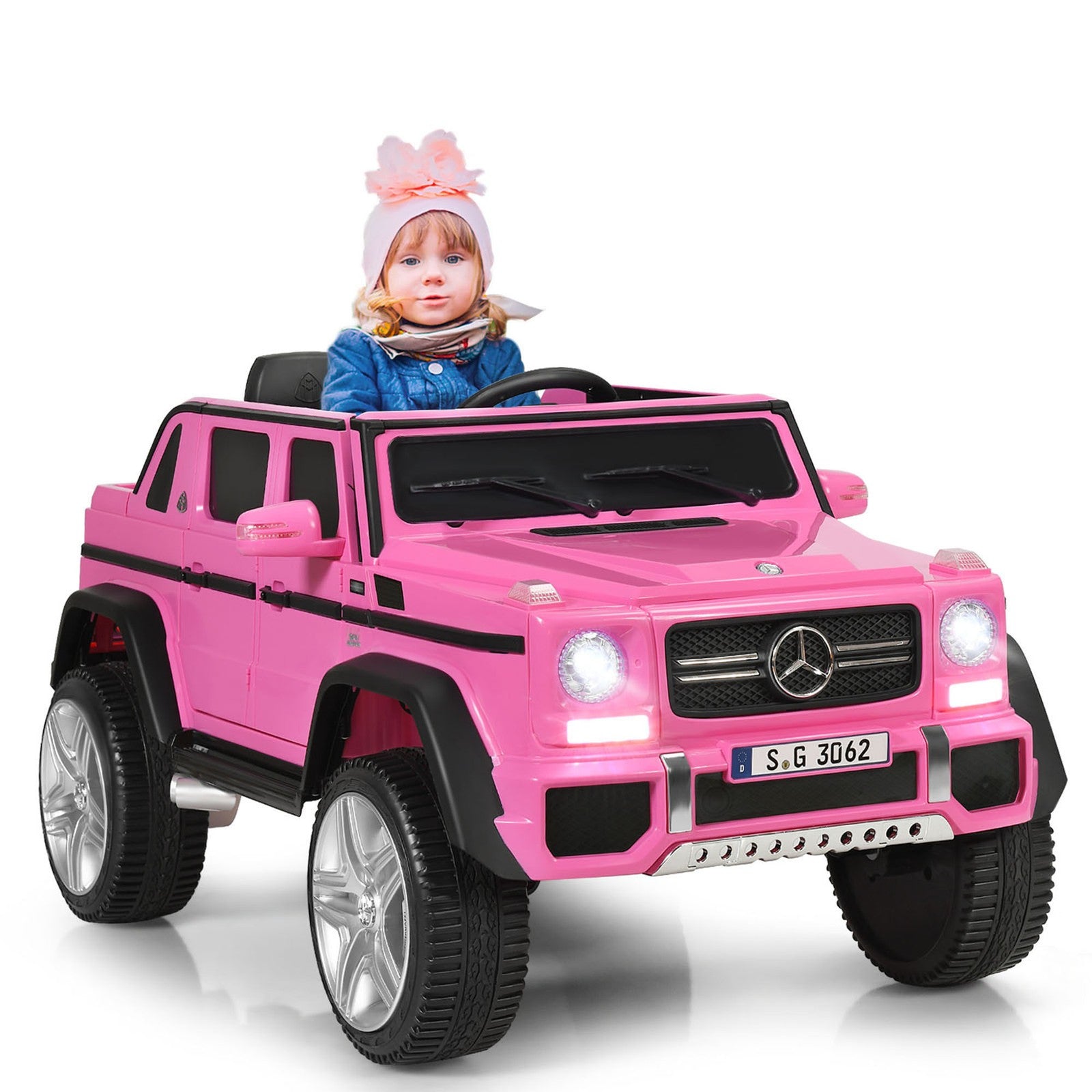 12V Licensed Mercedes-Benz Kids Ride-On RC Motorized Car with Trunk Pink Trend Times 0