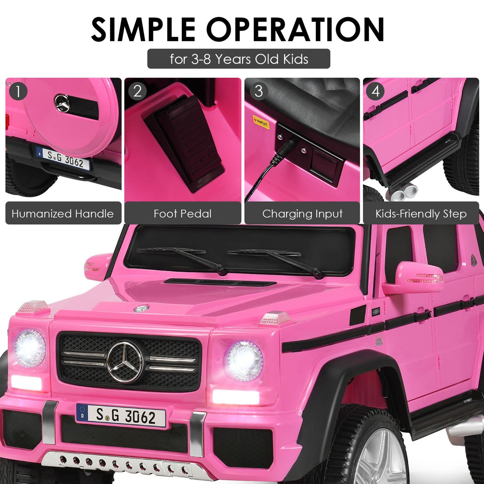 12V Licensed Mercedes-Benz Kids Ride-On RC Motorized Car with Trunk Pink Trend Times 8