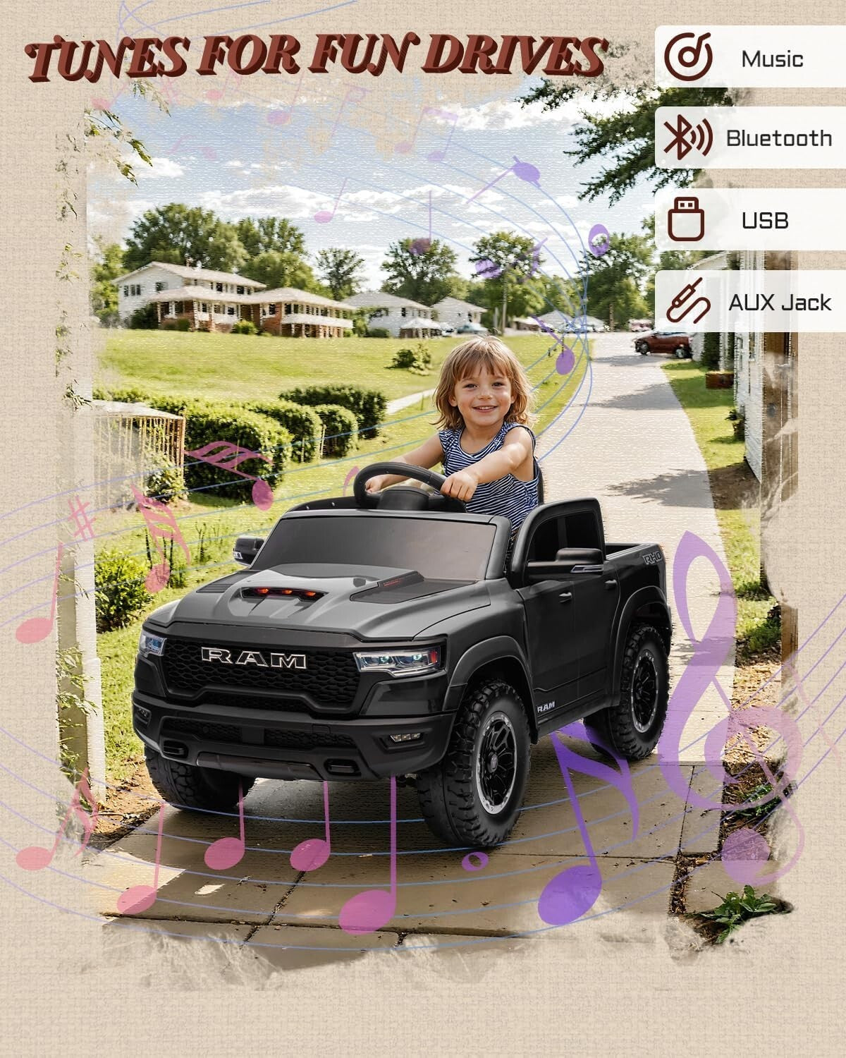 12V Licensed Ram 1500 Ride-On Pickup Truck Toy for Kids and Toddlers Trend Times 2