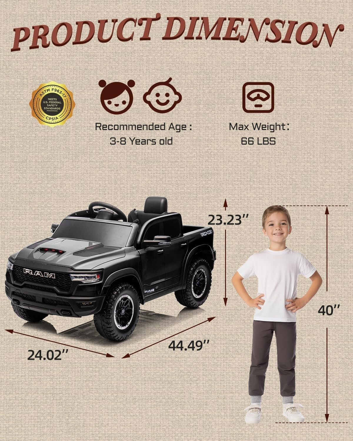 12V Licensed Ram 1500 Ride-On Pickup Truck Toy for Kids and Toddlers Trend Times 4