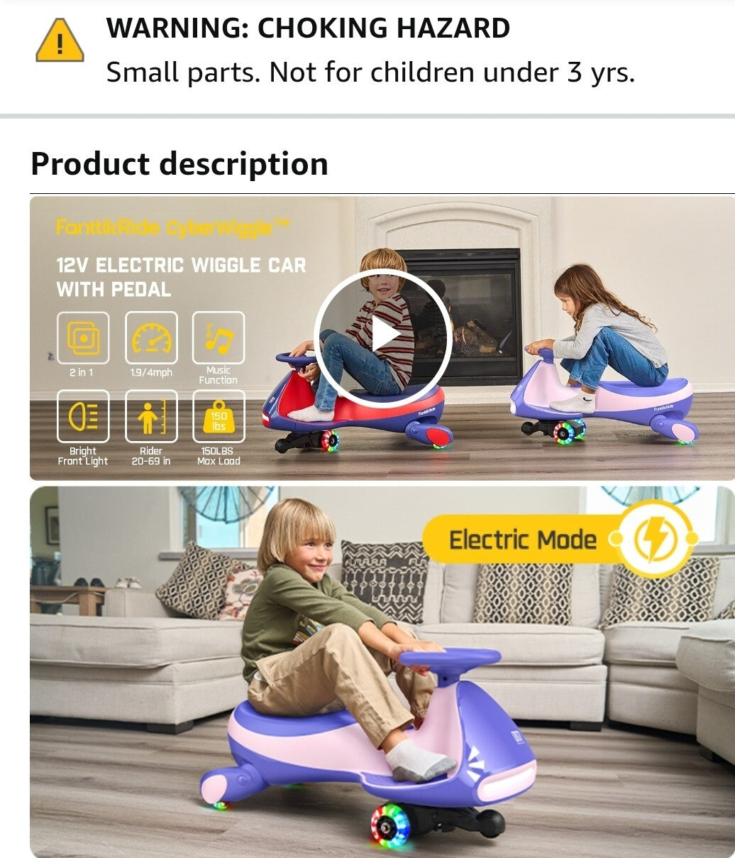 12V N7 Pro Electric Wiggle Car with Pedal, Rechargeable Battery, 2-in-1 Swing Ride-On Toy Trend Times 11