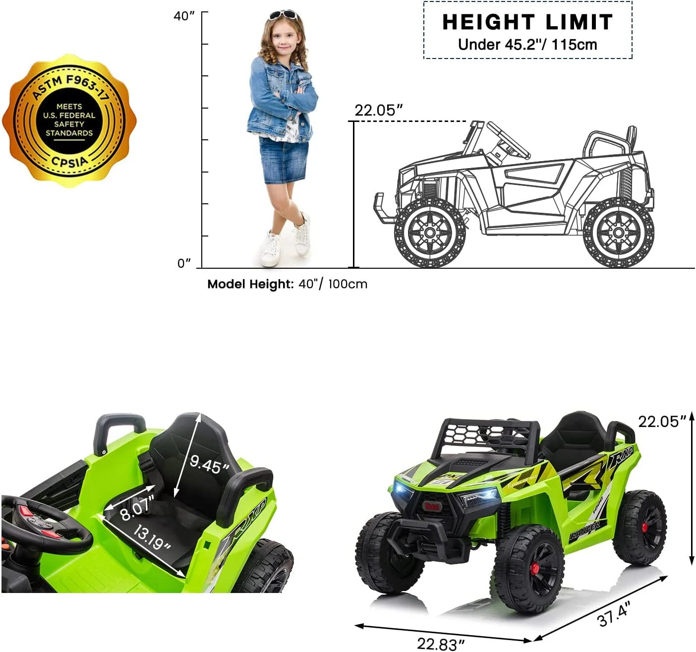 12V Electric Off-Road UTV Truck Ride-On Toy for Kids Battery-Powered Car for Boys Trend Times 2