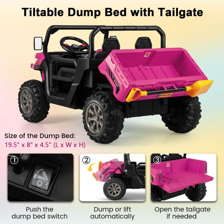 12V Rechargeable Battery 2-Seater Kids Ride-On Dump Truck with Dump Bed and Shovel Trend Times 5