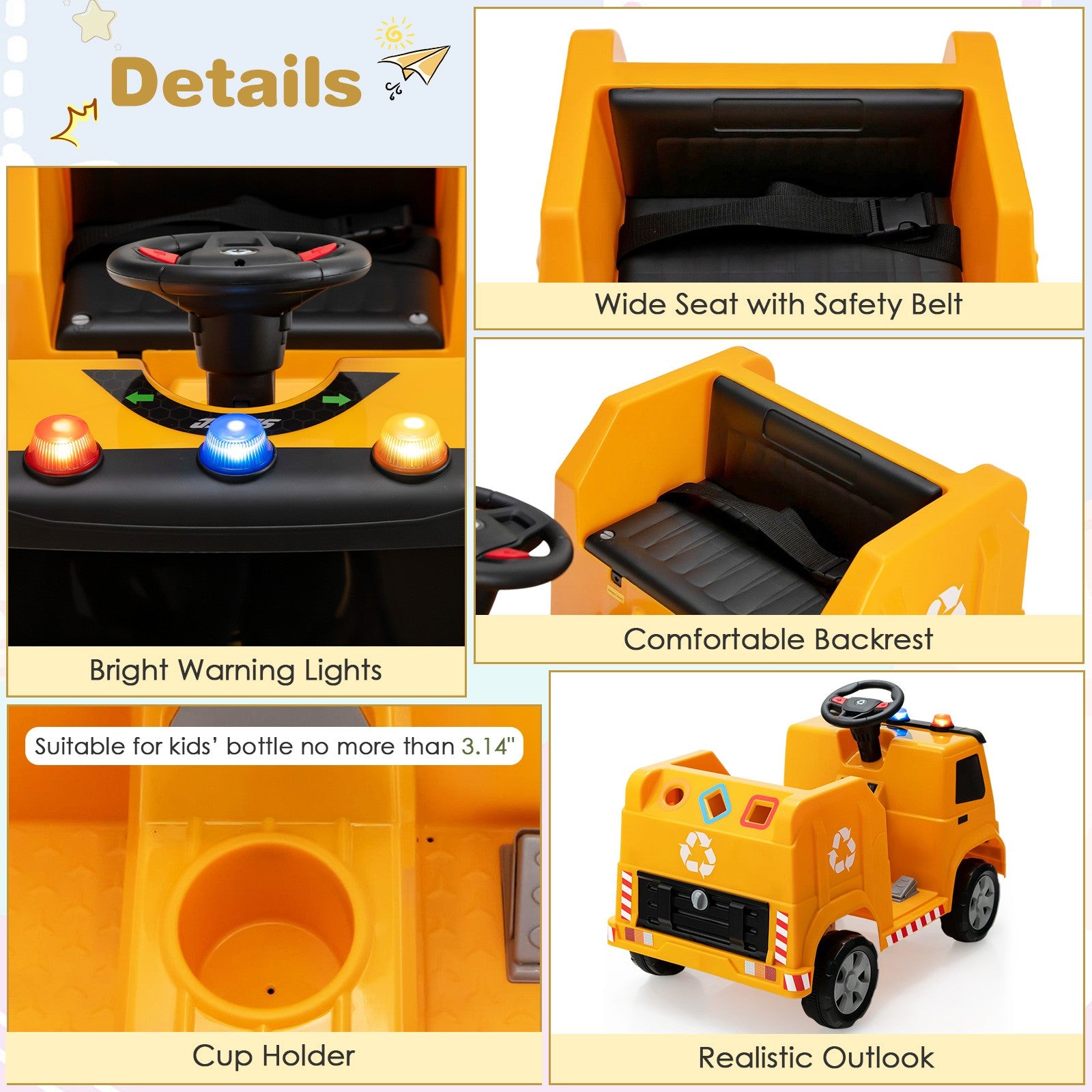 12V Electric Ride-On Recycling Garbage Truck Toy with Remote Control and Accessories Trend Times 8
