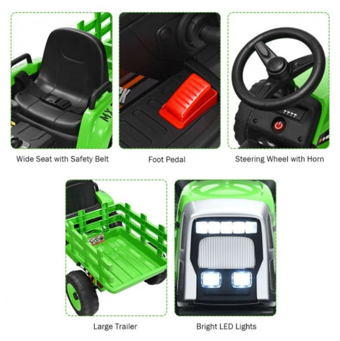 12V Remote Control Kids Ride-On Tractor with Detachable Trailer, Lights, and MP3 Music Trend Times 5