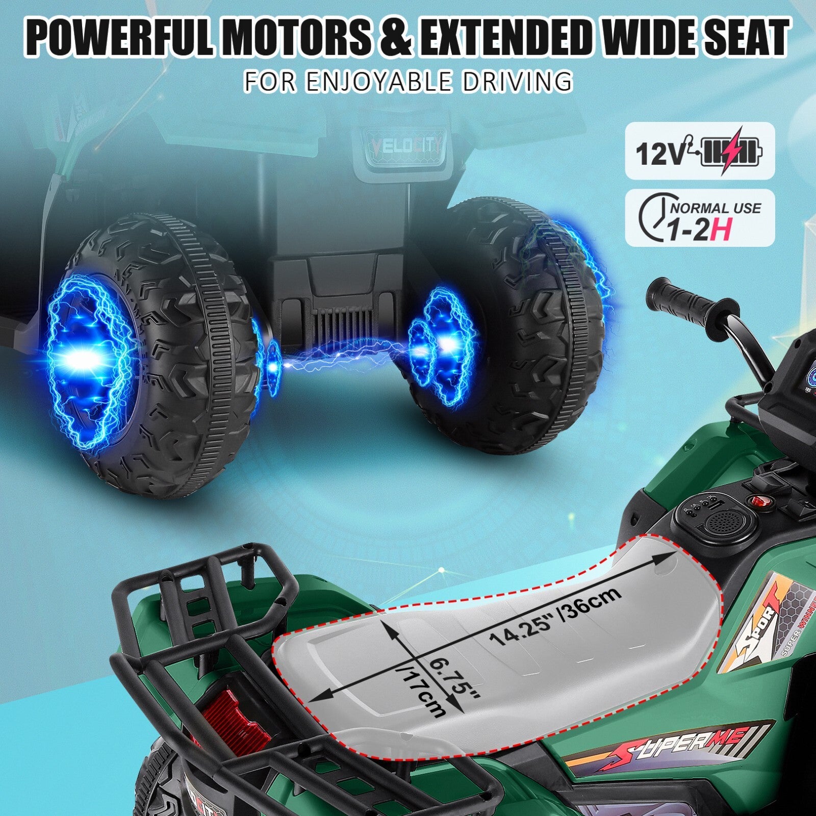 12V Ride-On 4 Wheeler ATV Quad Toy Vehicle with Music LED Lights and Remote Control Trend Times 2