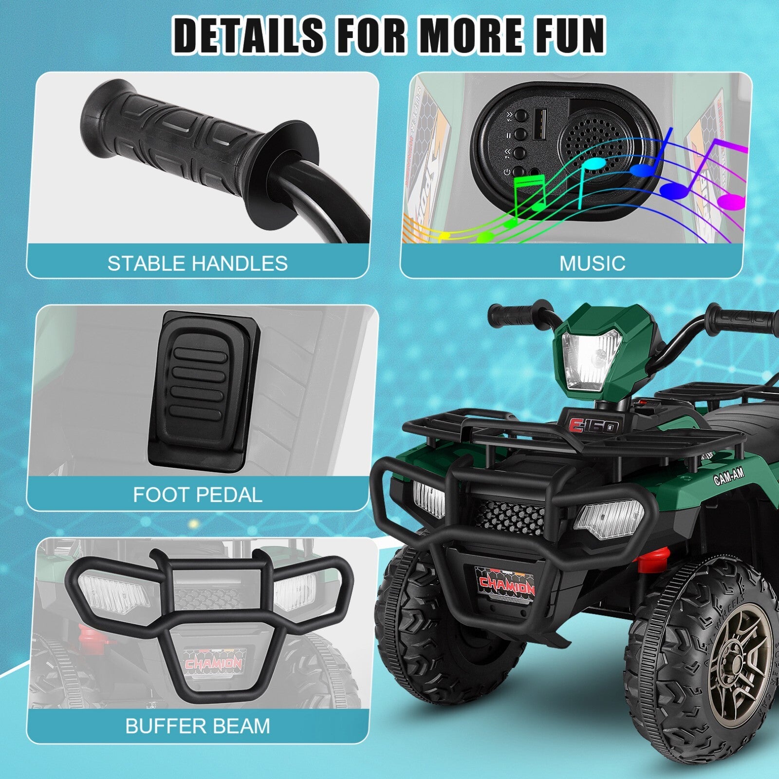 12V Ride-On 4 Wheeler ATV Quad Toy Vehicle with Music LED Lights and Remote Control Trend Times 5