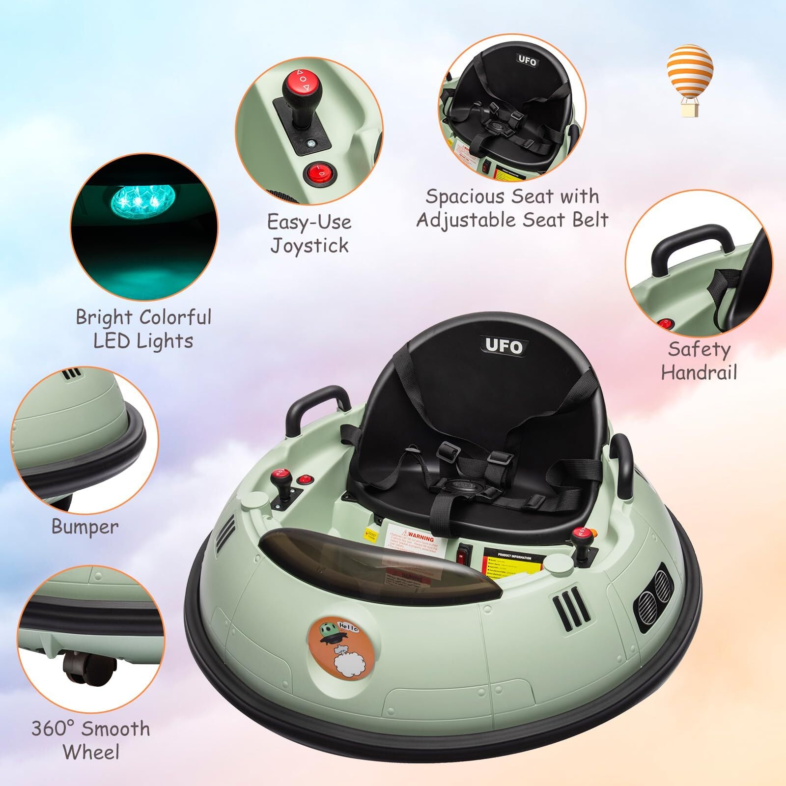 12V Electric Ride-On Bumper Car with 360° Spin and Remote Control for Toddlers Trend Times 3