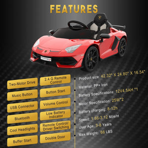12V Electric Ride-On Lamborghini Toy Car for Kids with Remote Control, Music, and Opening Doors Trend Times 13