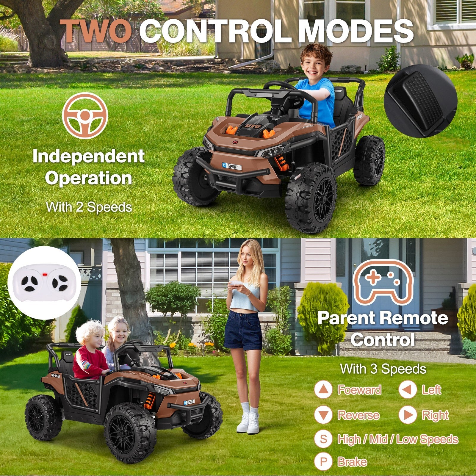 12V Electric Ride-On Off-Road UTV Car for Kids with Remote Control Toy Trend Times 3