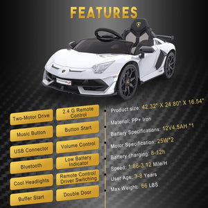 12V Electric Ride-On Lamborghini Car for Kids with LED Lights Trend Times 2