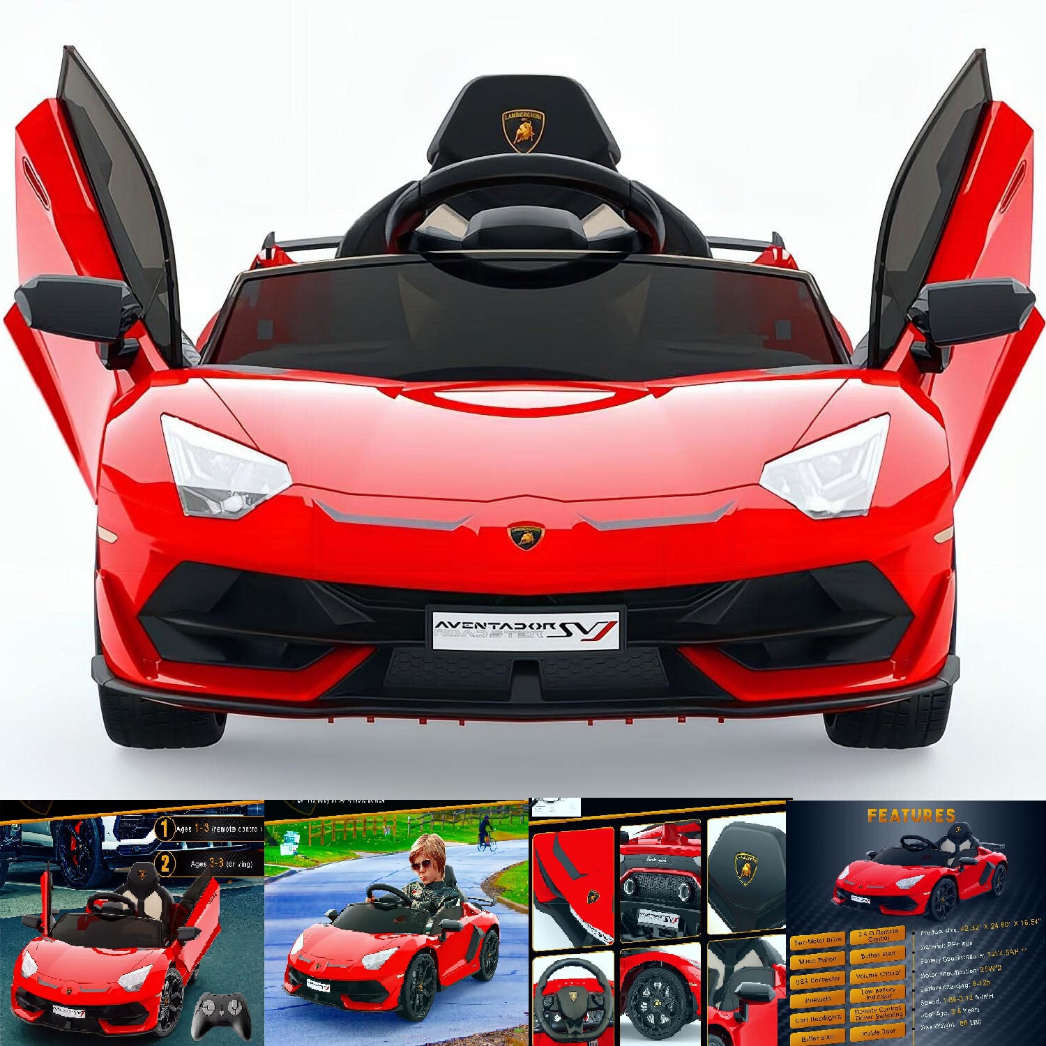 12V Battery-Powered Licensed Lamborghini Electric Ride-On Car for Kids Toy Gift Trend Times 0