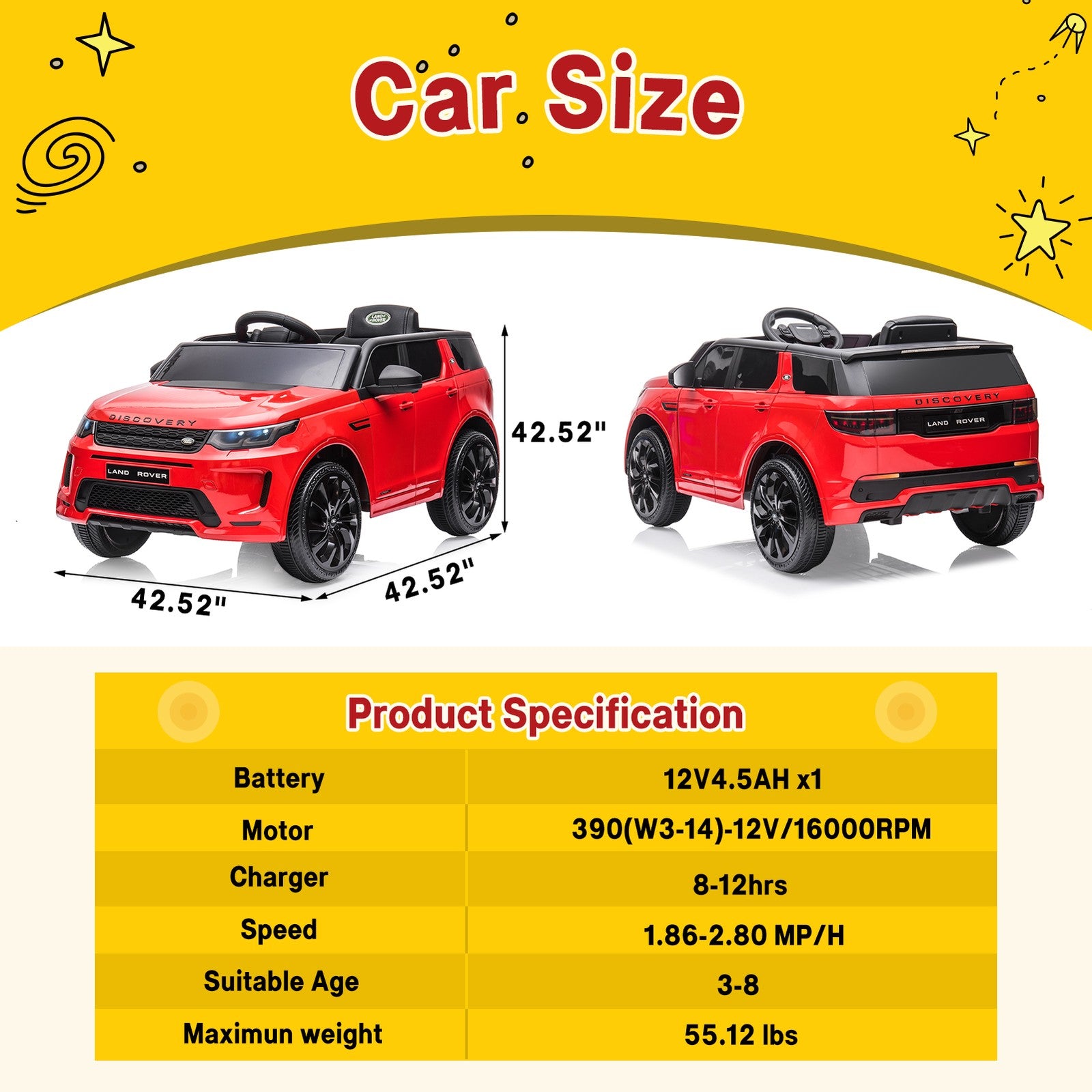 12V Electric Ride-On Land Rover Discovery Car for Kids with Remote Control Trend Times 4