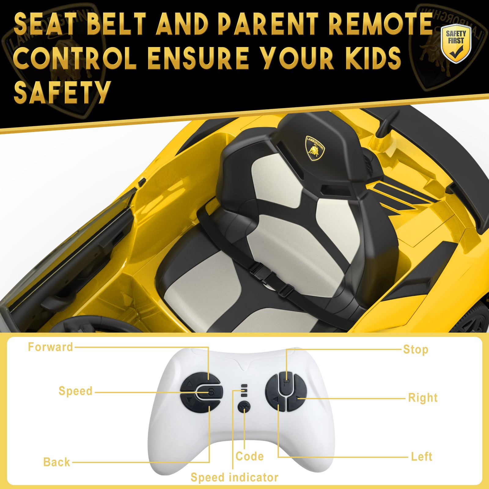 12V Electric Ride-On Car for Kids with LED Lights Licensed Lamborghini Design Trend Times 4