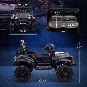 12V Ride-On Car and Truck with 4 Suspension Wheels in Black Trend Times 1