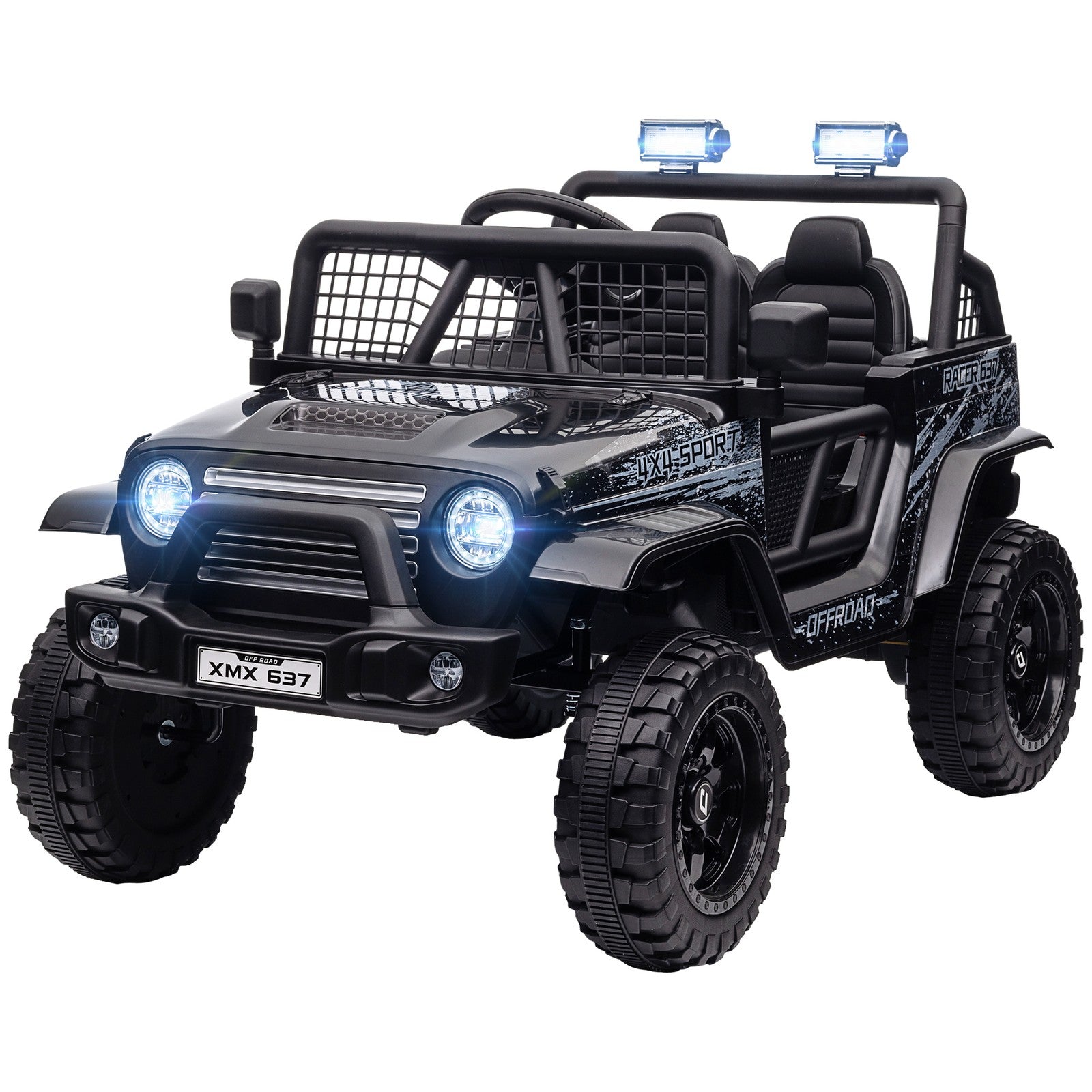 12V Ride-On Car and Truck with 4 Suspension Wheels in Black Trend Times 3