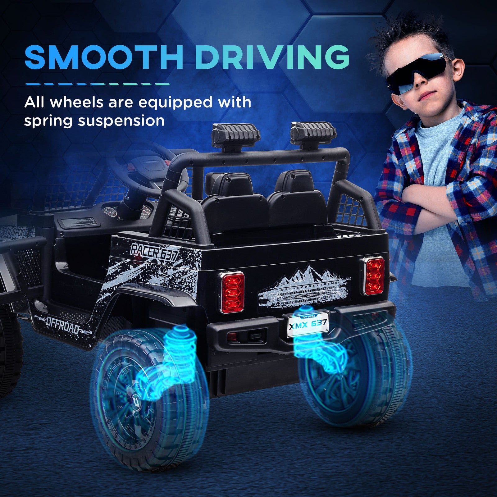 12V Ride-On Car and Truck with 4 Suspension Wheels in Black Trend Times 5