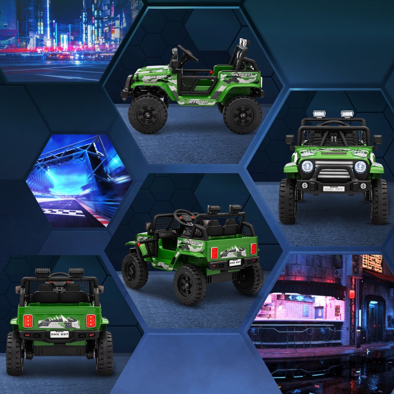 12V Green Ride-On Car and Truck with 4 Suspension Wheels Trend Times 10