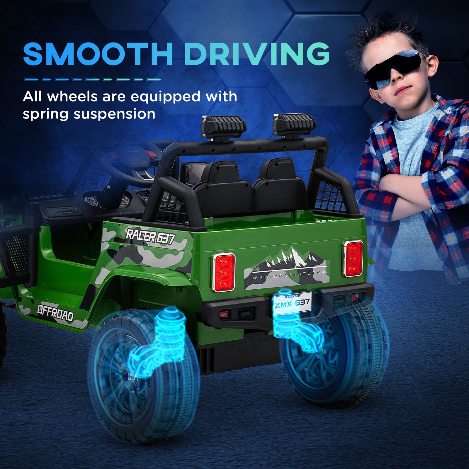 12V Green Ride-On Car and Truck with 4 Suspension Wheels Trend Times 5