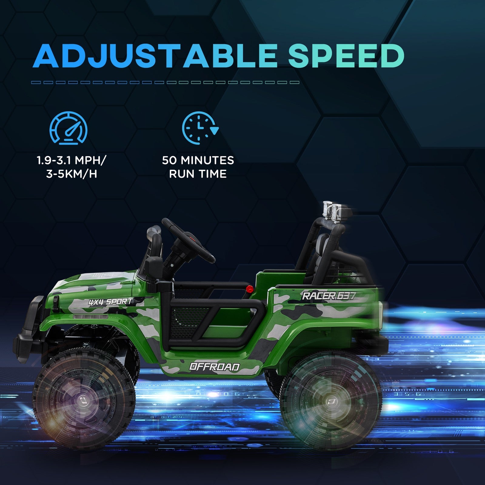 12V Green Ride-On Car and Truck with 4 Suspension Wheels Trend Times 6