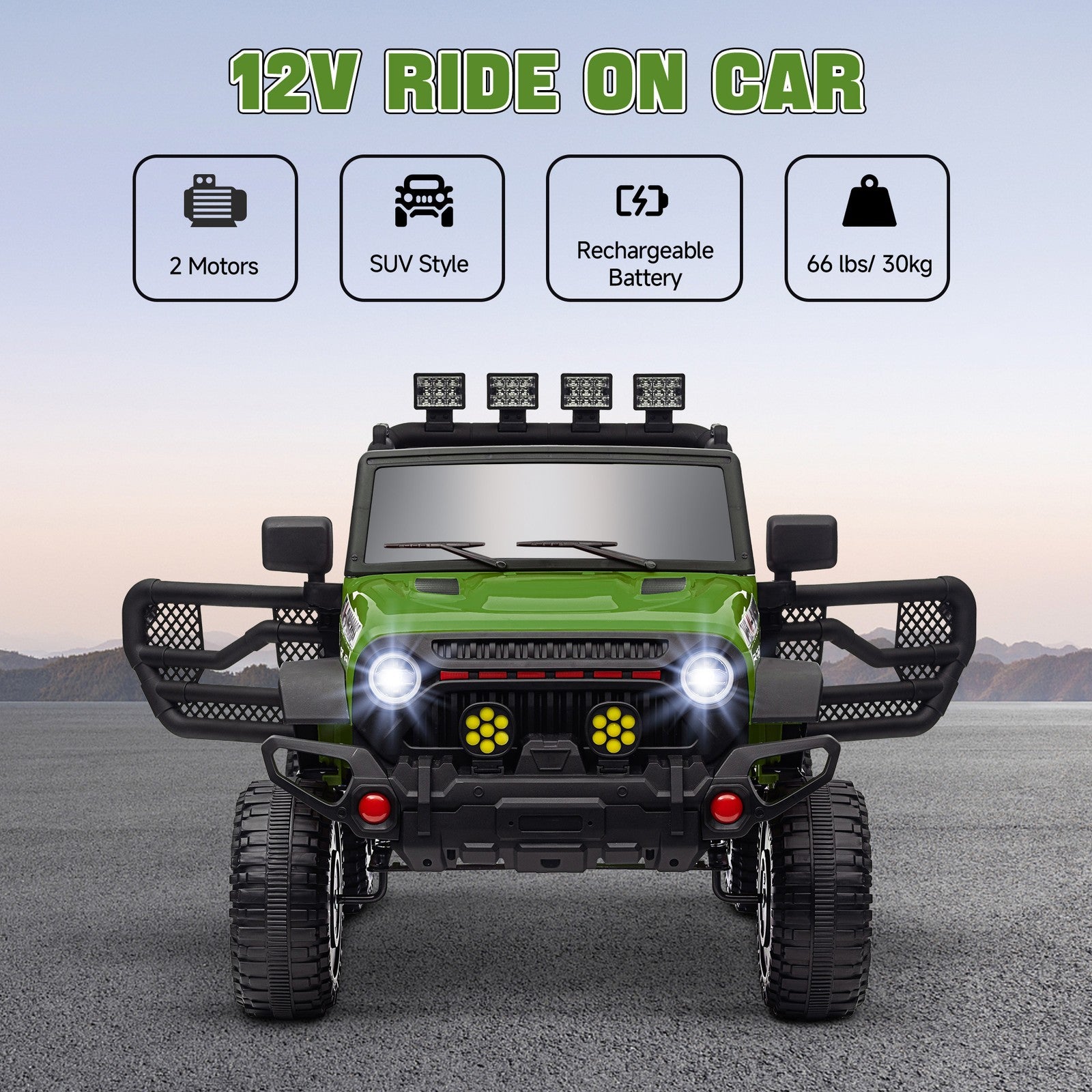 12V Green Ride-On Car and Truck with Suspension Wheels Trend Times 4