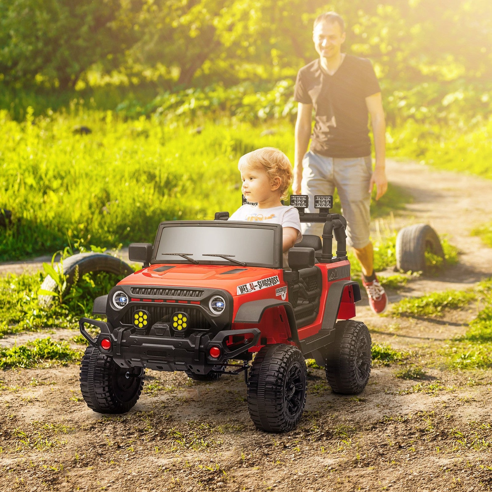 12V Red Ride-On Car and Truck with Suspension Wheels Trend Times 0