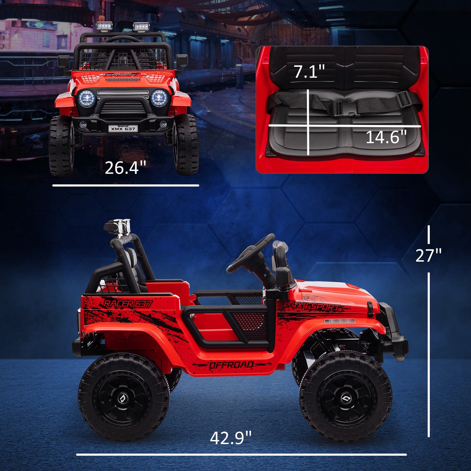 12V Red Ride-On UTV Truck with 4 Suspension Wheels Trend Times 2