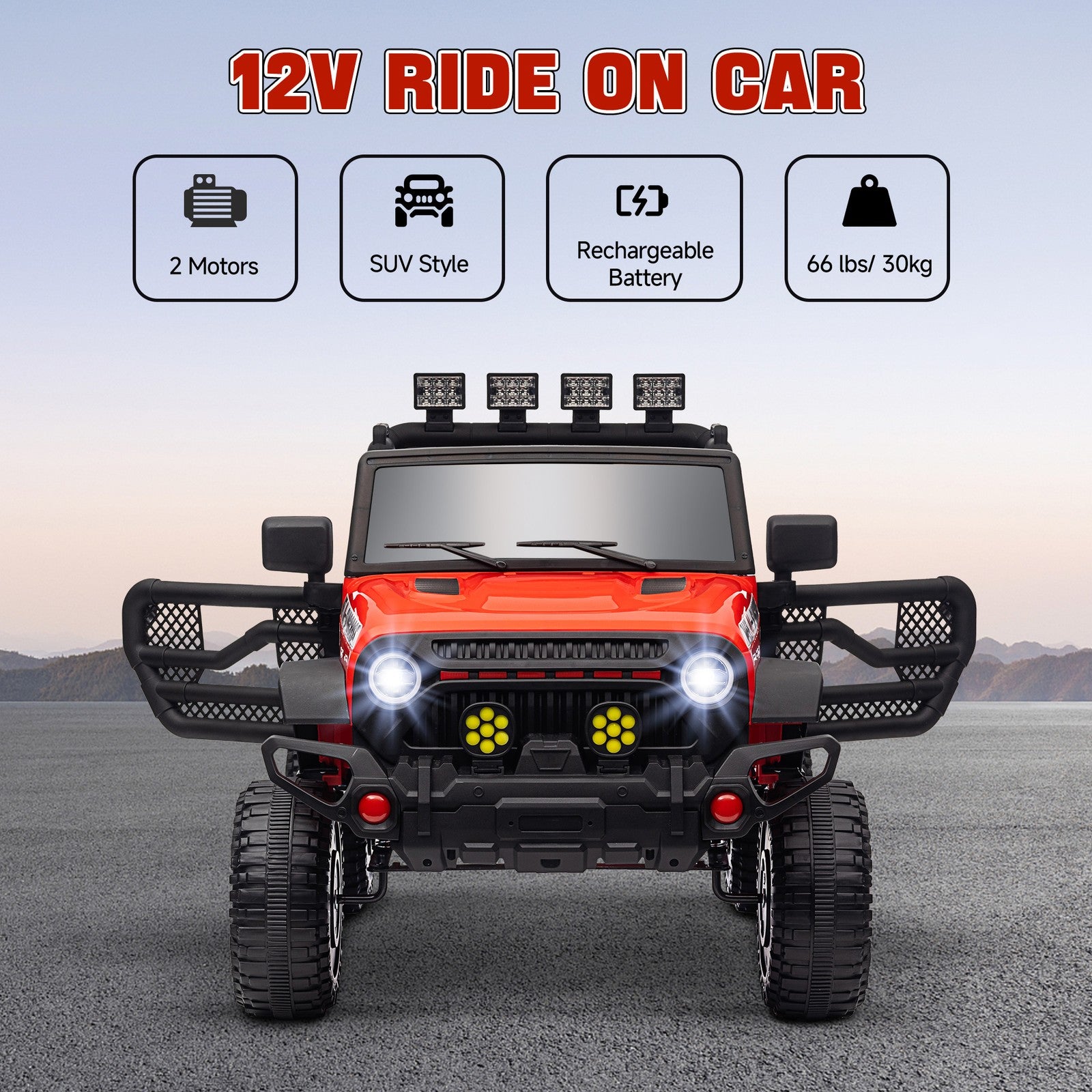 12V Ride-On UTV Car with Bluetooth and 4 Suspension Wheels in Red Trend Times 4