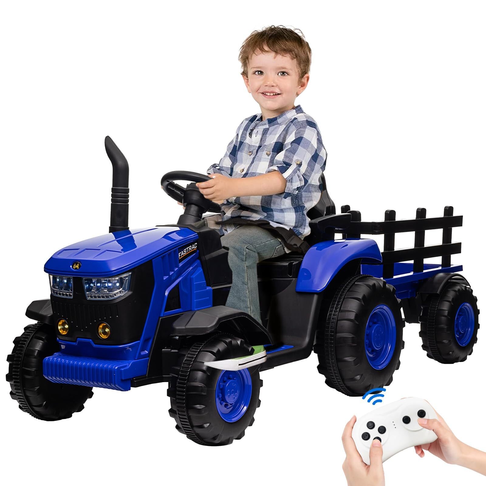 12V Electric Ride-On Tractor for Kids with Remote Control Blue Trend Times 3