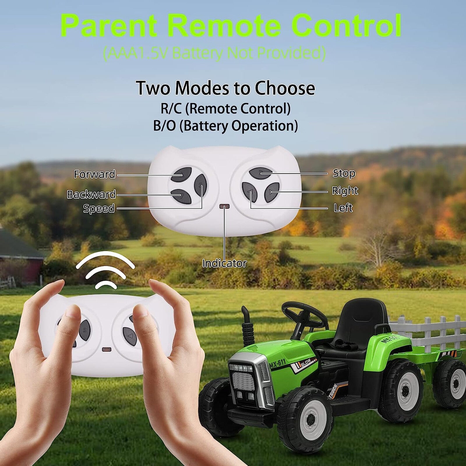 12V Electric Ride-On Tractor with Trailer, LED Lights, and MP3 Player for Kids Trend Times 2