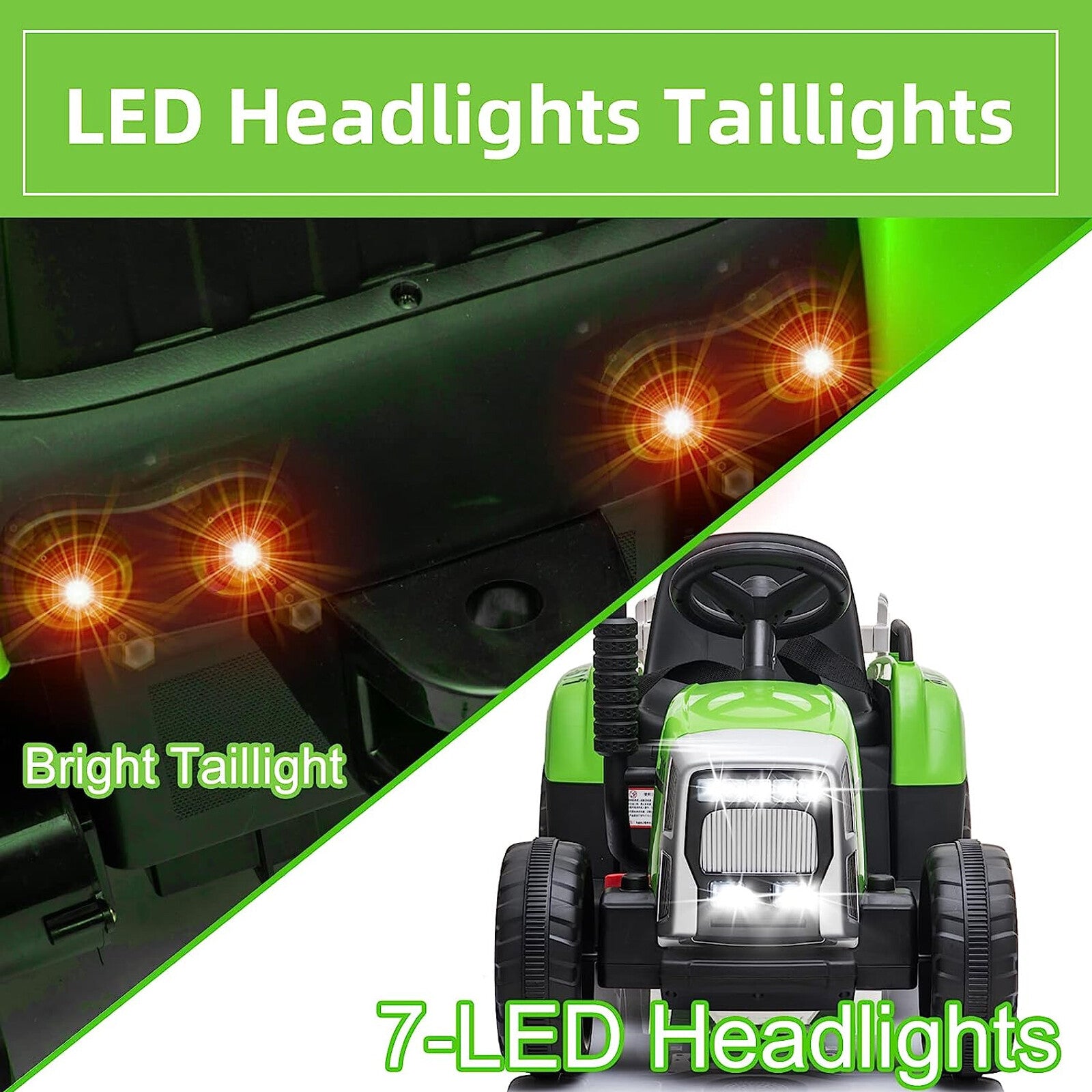 12V Electric Ride-On Tractor with Trailer, LED Lights, and MP3 Player for Kids Trend Times 4