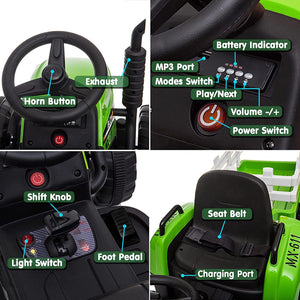 12V Electric Ride-On Tractor with Trailer, LED Lights, and MP3 Player for Kids Trend Times 8