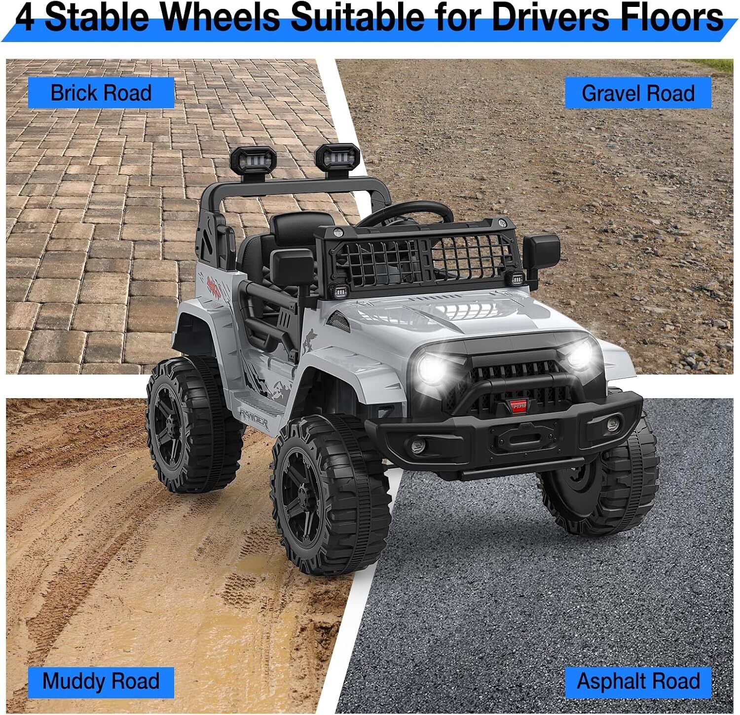 12V Ride-On Truck with Remote Control, 3 Speeds, and Spring Suspension in Gray Trend Times 2