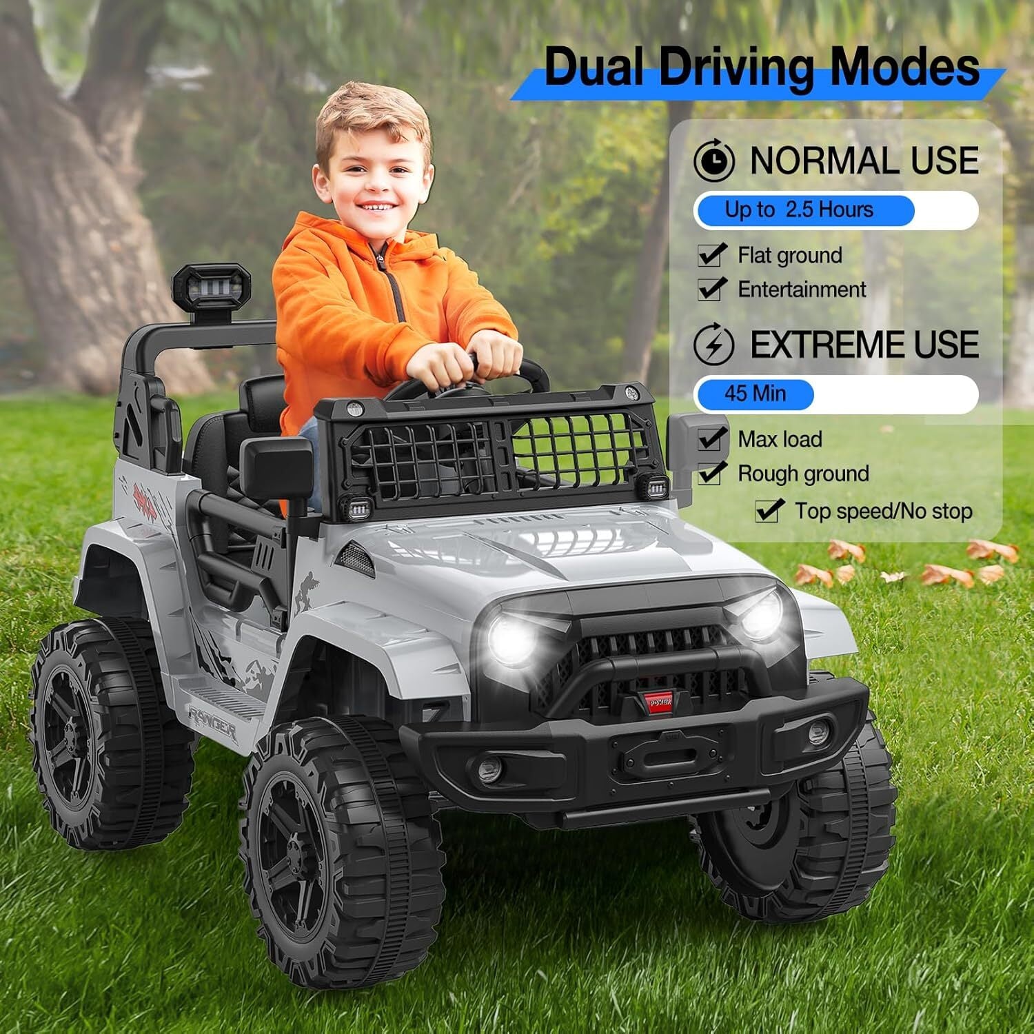 12V Ride-On Truck with Remote Control, 3 Speeds, and Spring Suspension in Gray Trend Times 5
