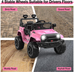 12V Pink Ride-On Truck with Remote Control, 3 Speeds, and Spring Suspension Trend Times 2